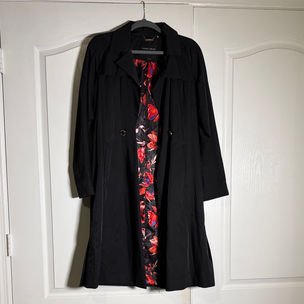 Ivanka Trump Black Trench Coat with Vibrant Lining